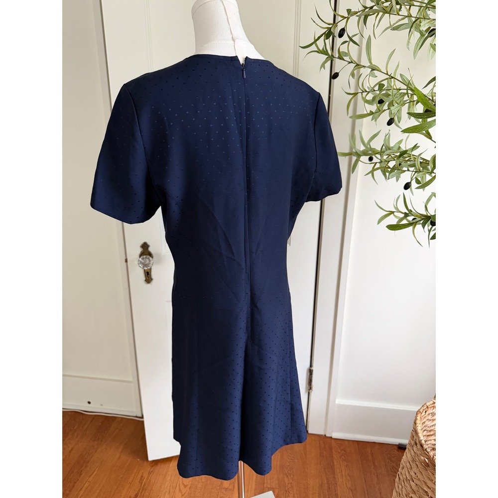 Liz Claiborne Petite Navy Blue Jacquard Polka Dot Keyhole Shift Dress 14P - Picture 2 of 10